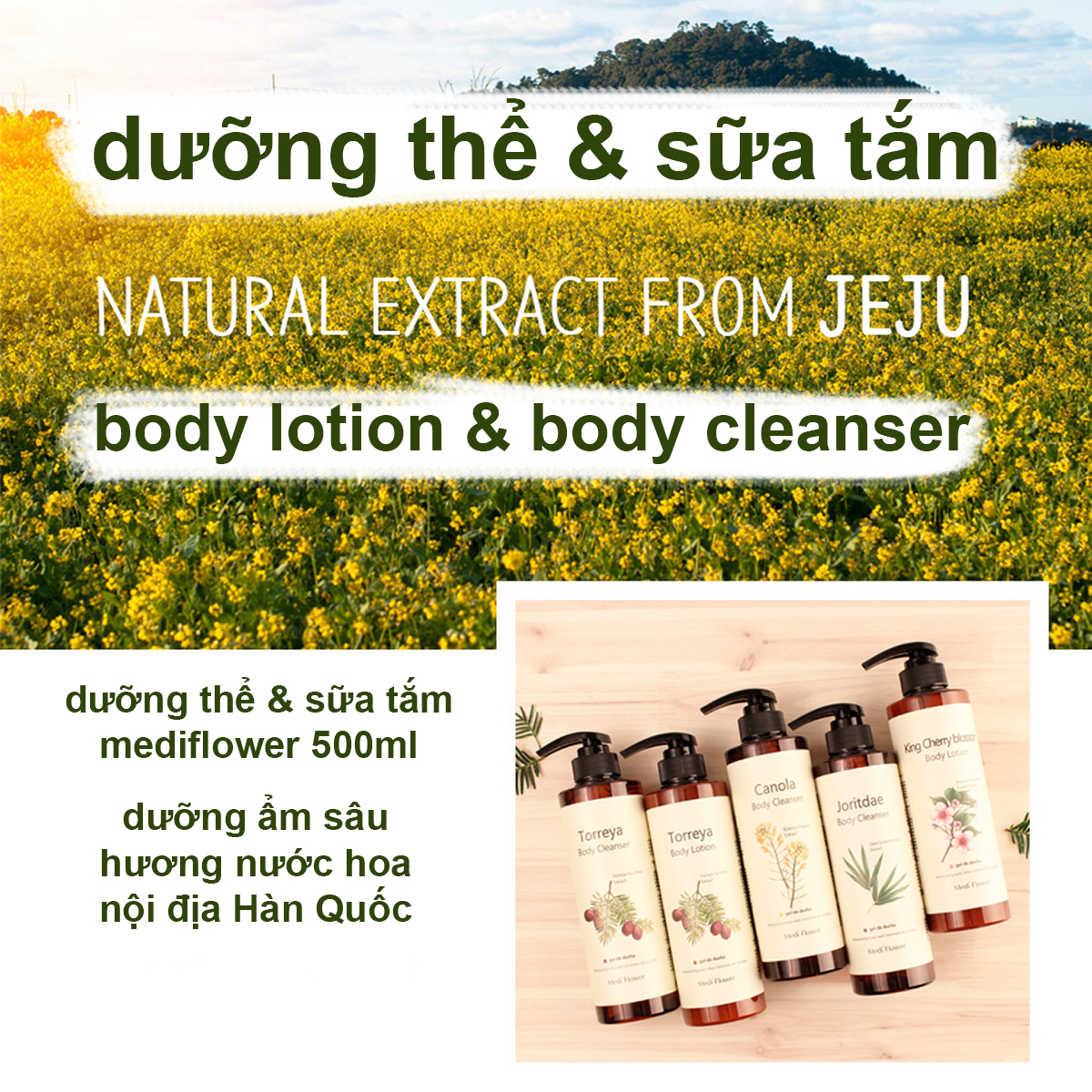 Kem dưỡng thể và sữa tắm Mediflower body lotion and body cleanser 500ml