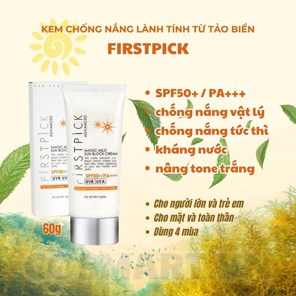 Kem chống nắng lành tính từ tảo biển và thảo mộc Firstpick magic mild sun cream SPF50+ PA++++ 60g