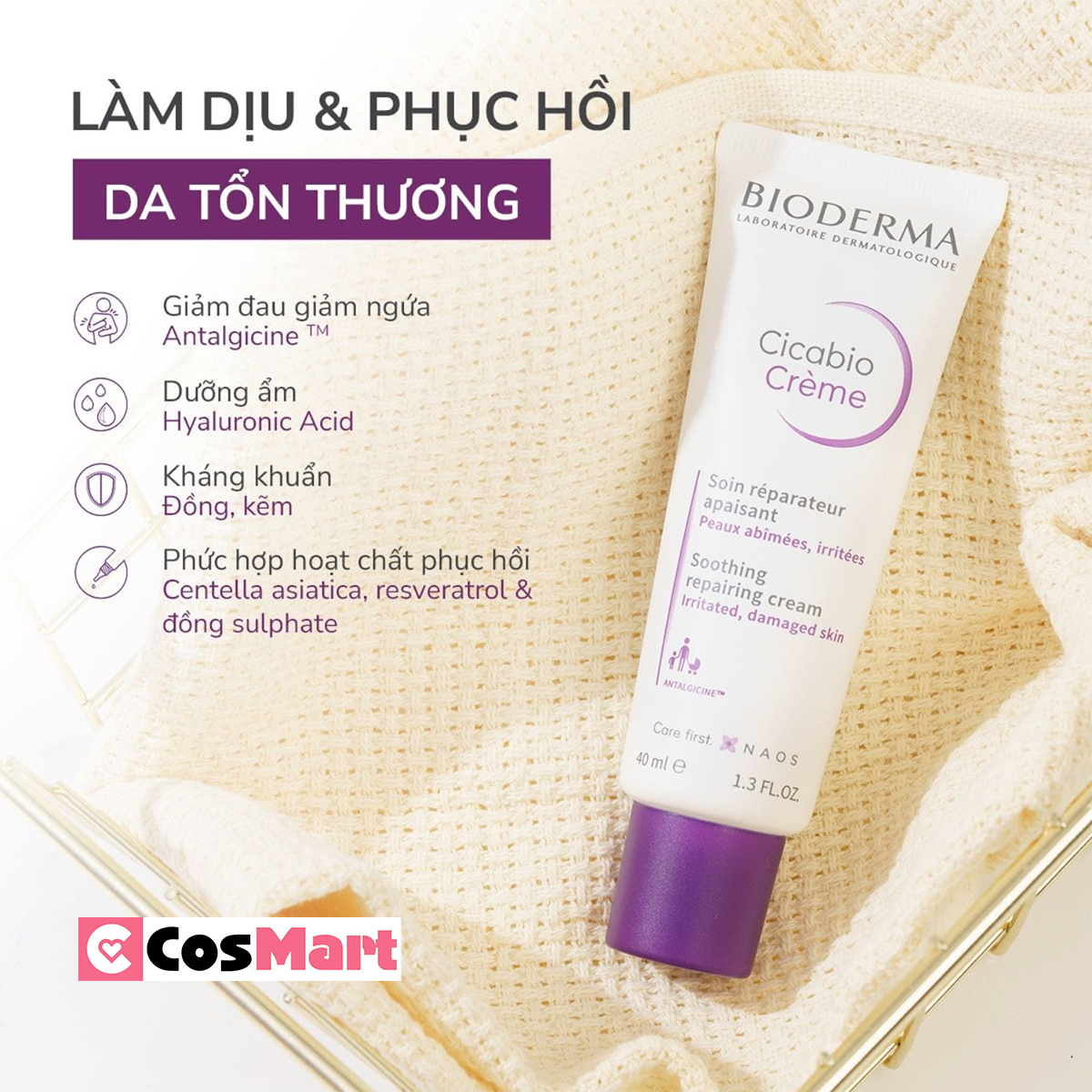 Kem dưỡng phục hồi da Bioderma tím 40ml