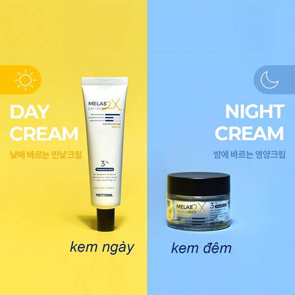 Bộ đôi kem dưỡng ngày đêm Melas 2X Cream Pretty Skin