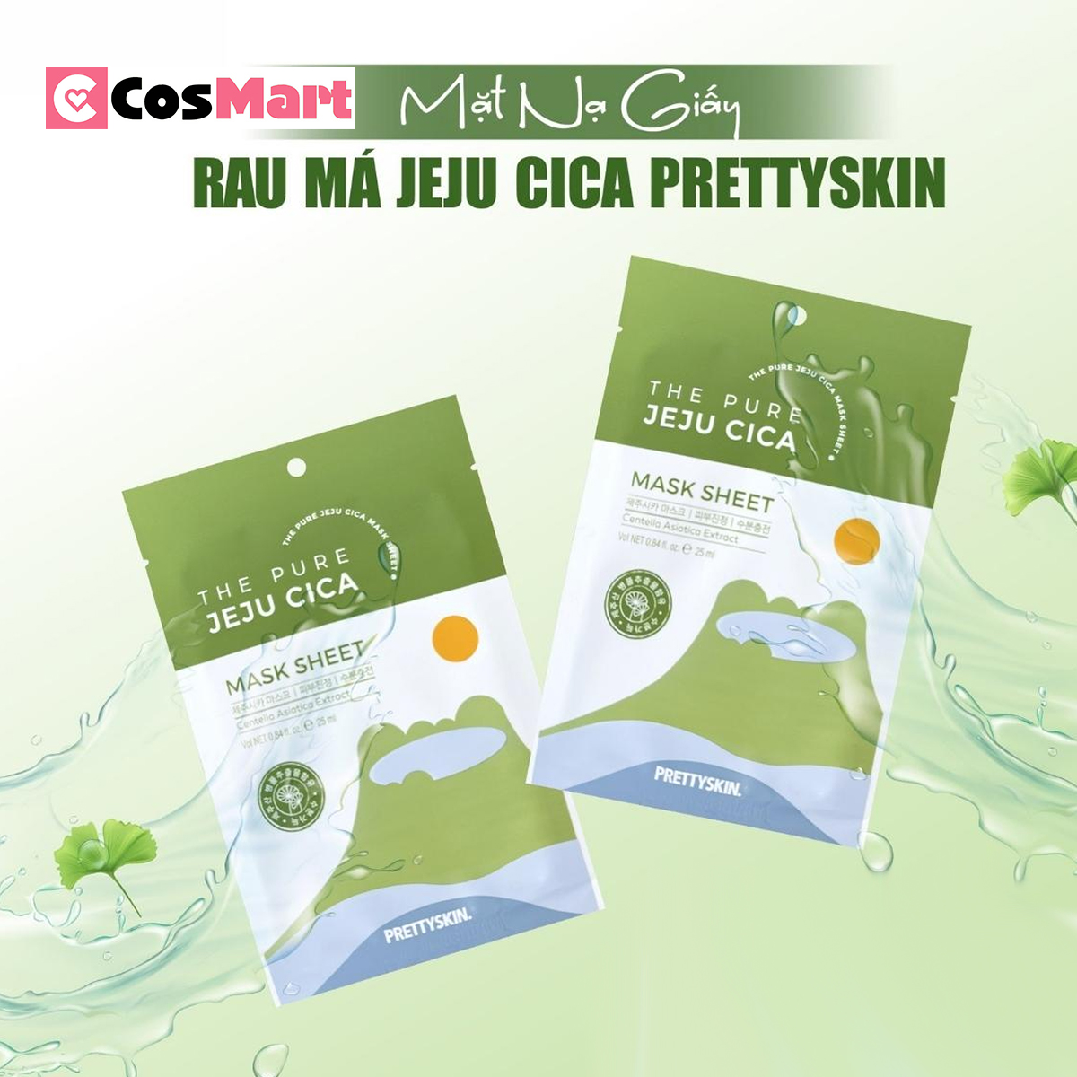 Mặt Nạ Rau Má Prettyskin The Pure Jeju CiCa Mask Sheet hộp 10 miếng