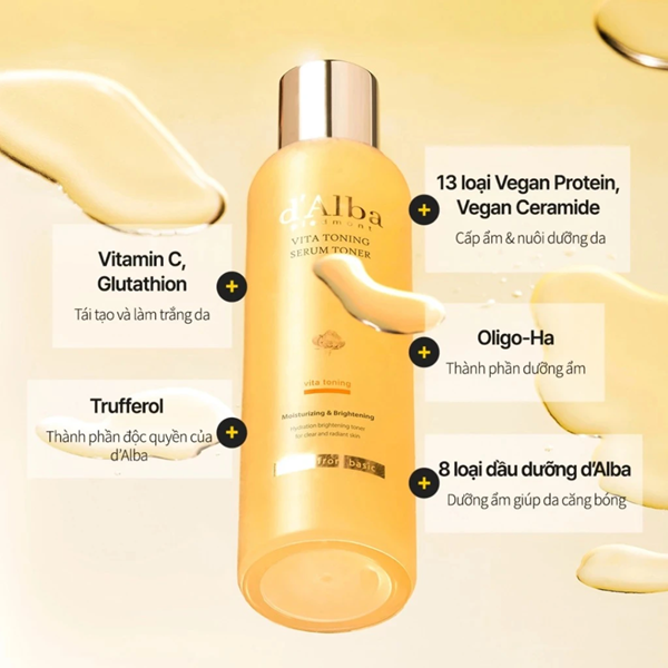 Nước hoa hồng dạng tinh chất dưỡng trắng da mờ thâm nám D'Alba White Serum Toner 180ml
