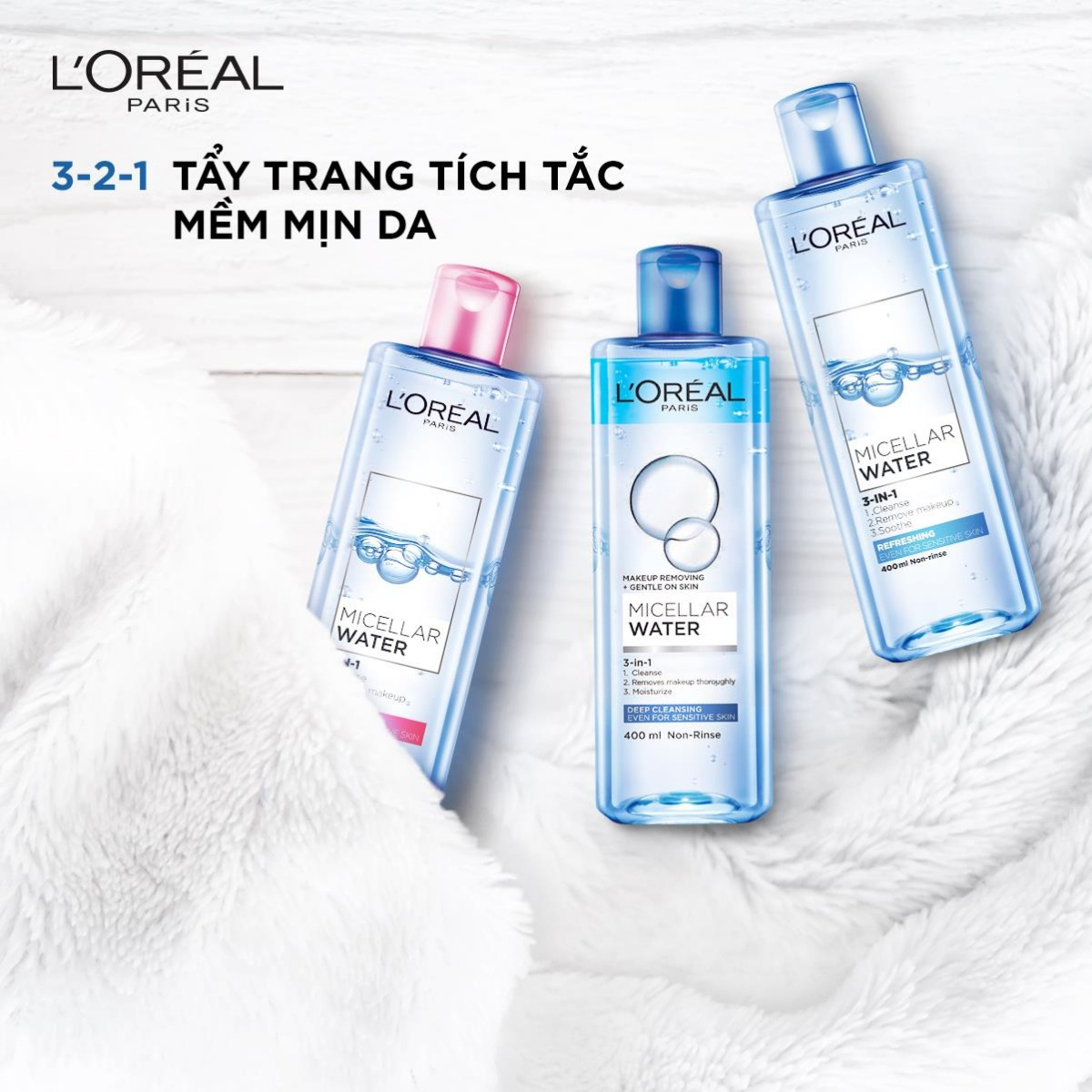 Nước tẩy trang Loreal 3in1 Micellar Water 400ml