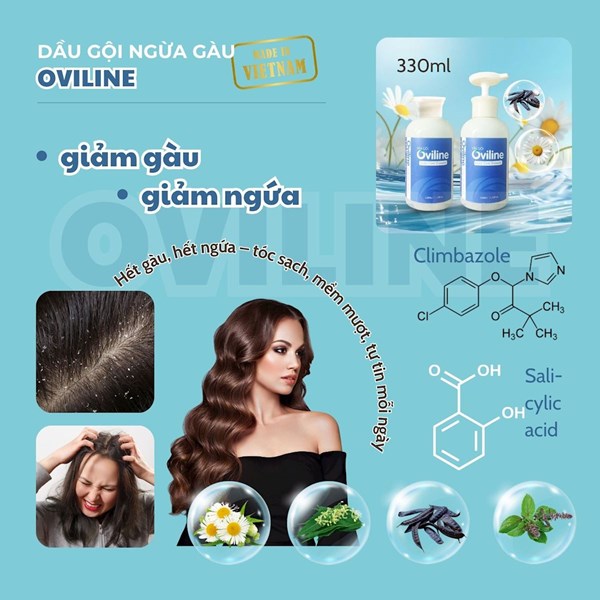 Dầu Gội Đầu Ngừa Gàu, Giảm Ngứa OVILINE – Làm Sạch Da Đầu, Dưỡng Tóc Mềm Mượt 330ml