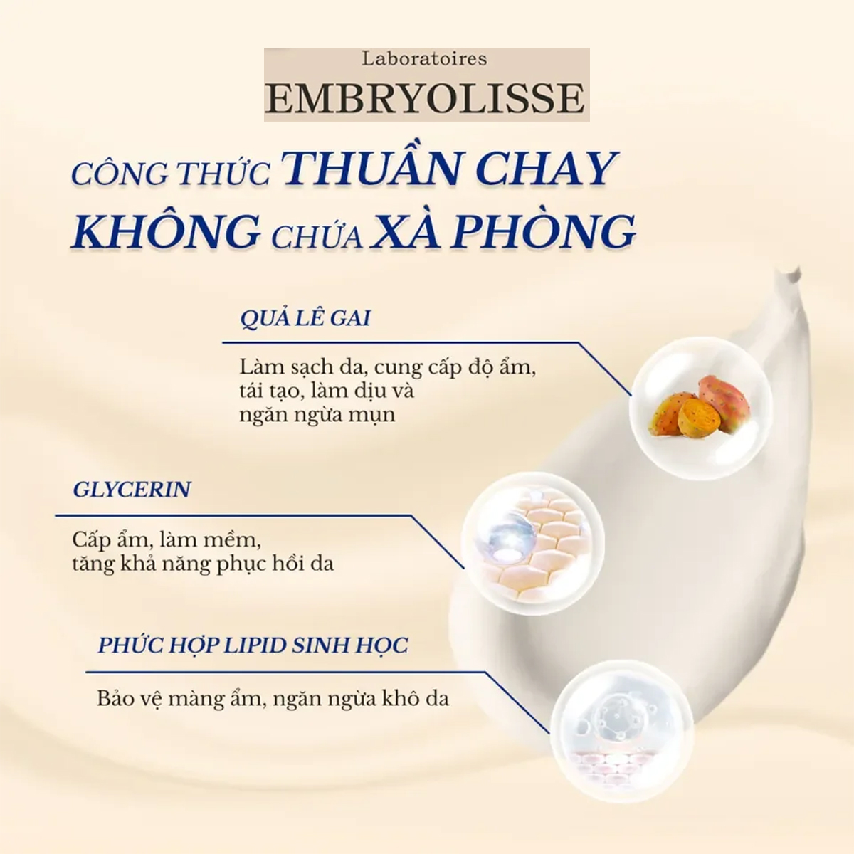 Sữa Rửa Mặt Thuần Chay 𝐄𝐦𝐛𝐫𝐲𝐨𝐥𝐢𝐬𝐬𝐞 𝐋𝐚𝐢𝐭-𝐂𝐫𝐞̀𝐦𝐞 𝐌𝐨𝐮𝐬𝐬𝐚𝐧𝐭 200ml