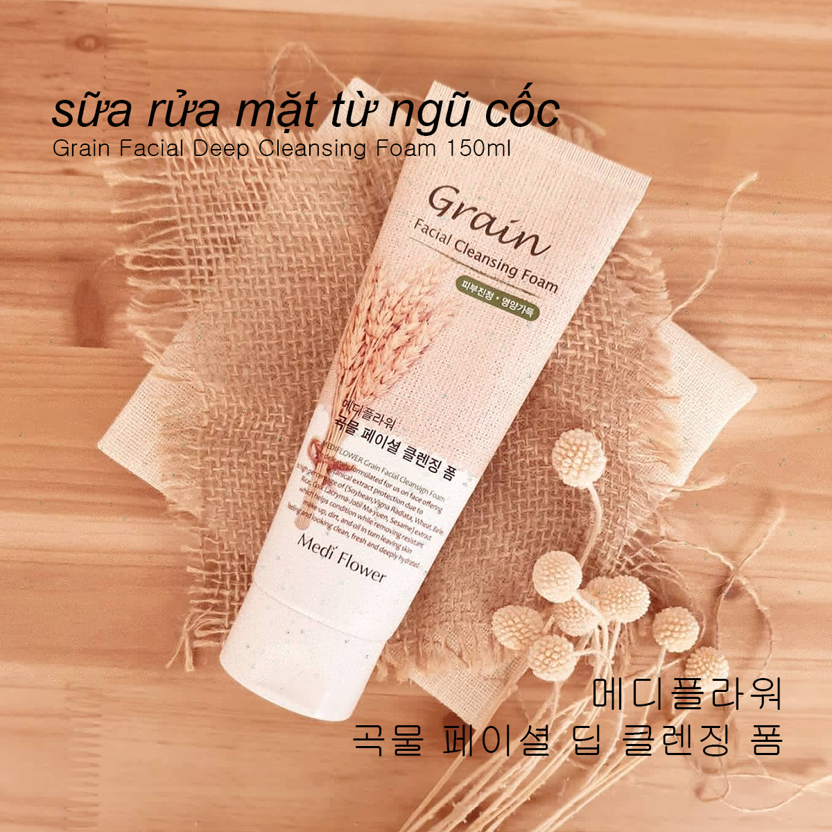 Sữa rửa mặt tạo bọt từ ngũ cốc Mediflower Grain Facial Deep cleansing foam 150g