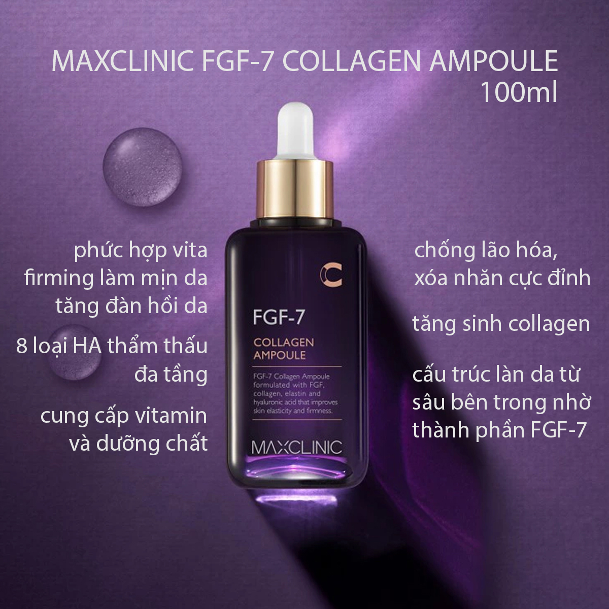 Dòng serum chống lão hóa xóa nhăn chống nắng dưỡng ẩm phục hồi da Maxclinic ampoule 100ml