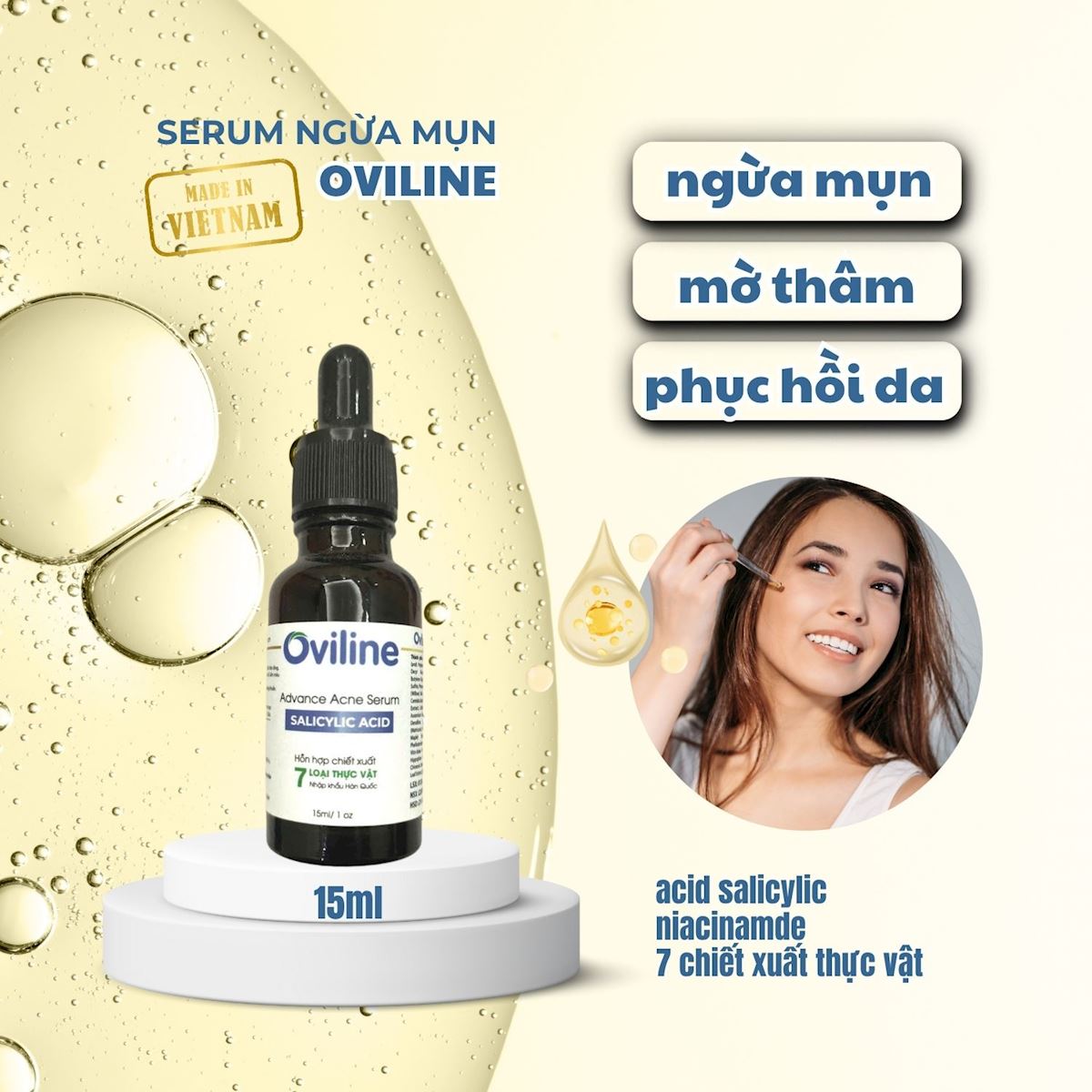 Serum ngừa mụn mờ thâm nám chống lão hóa Oviline 15ml