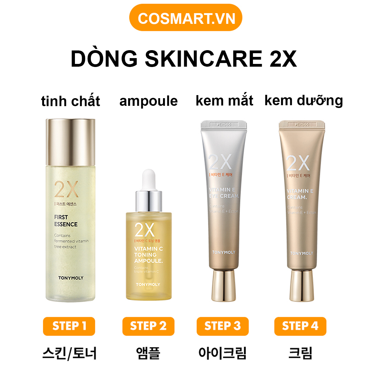 Serum dưỡng trắng căng bóng da Tonymoly 2X Vitamin C Toning Ampoule 50ml