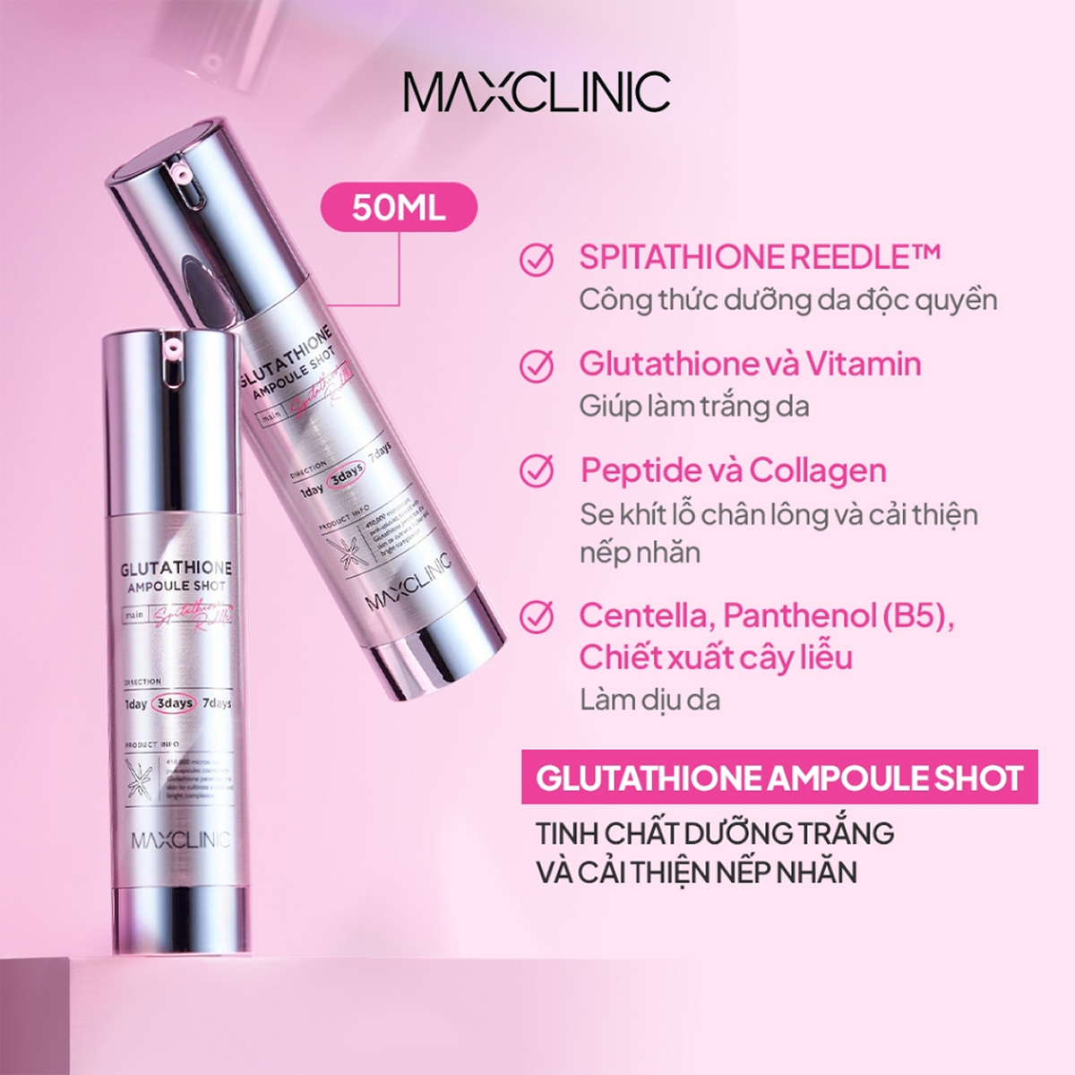 Tinh chất vi kim dưỡng trắng vượt trội Glutathione Ampoule Shot Maxclinic 50ml