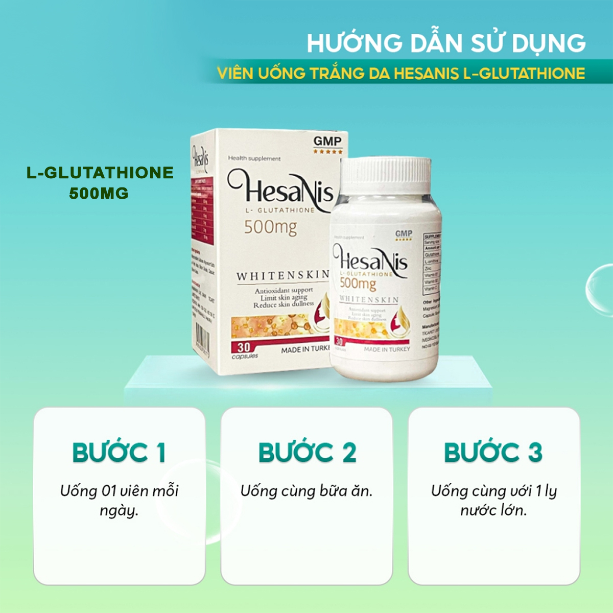 Viên uống trắng da Hesanis 30 viên Thổ Nhĩ Kỳ hiệu quả cao sau 1 tháng